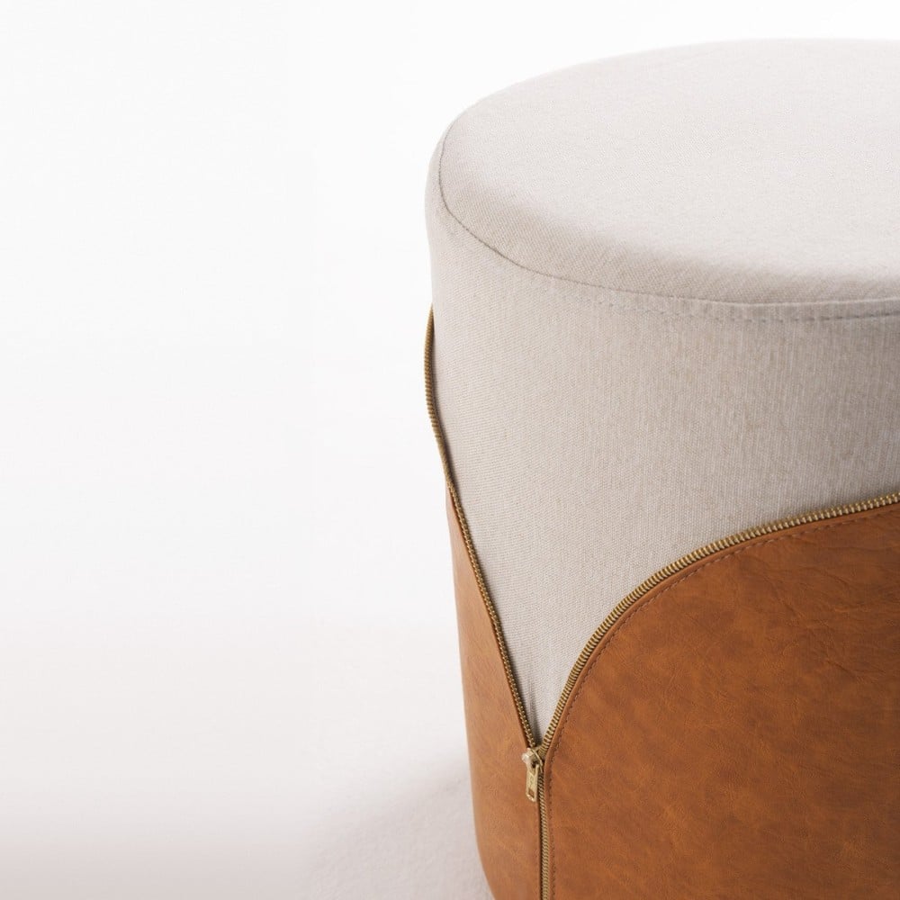 Puff Alon Estofado Design Cilíndrico com Detalhe em Composê e Zíper 