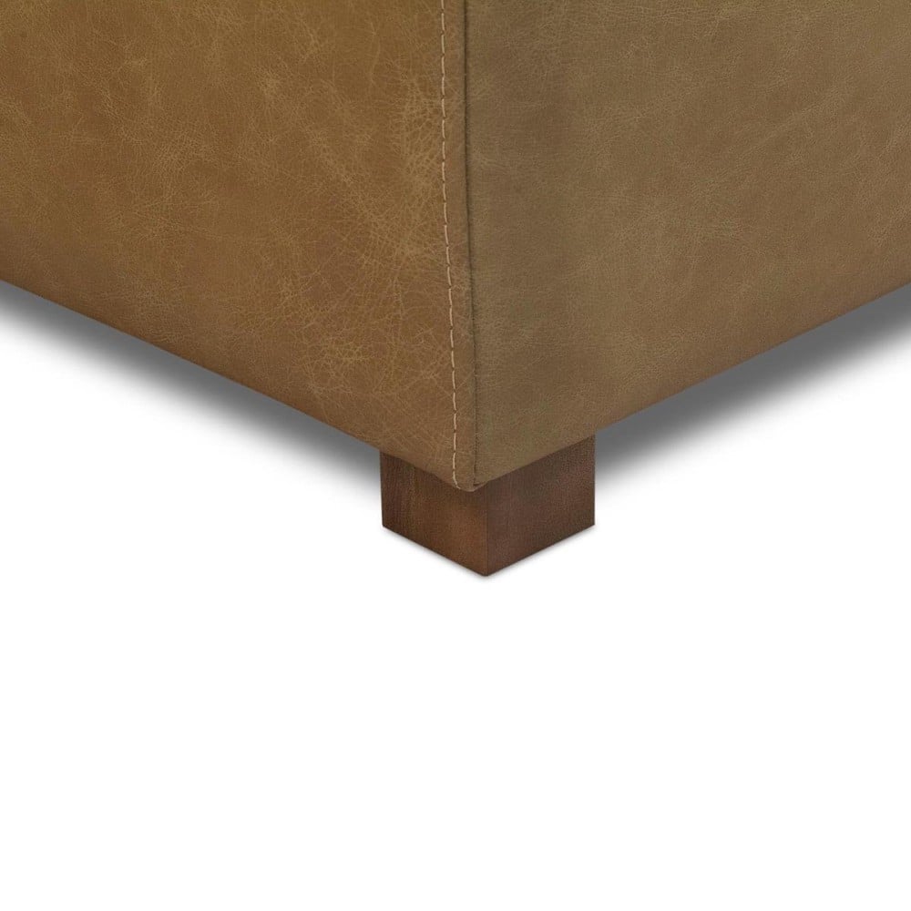 Puff Ayshan Retangular Couro Natural Estrutura Madeira de Lei Eucalipto Design Artesanal