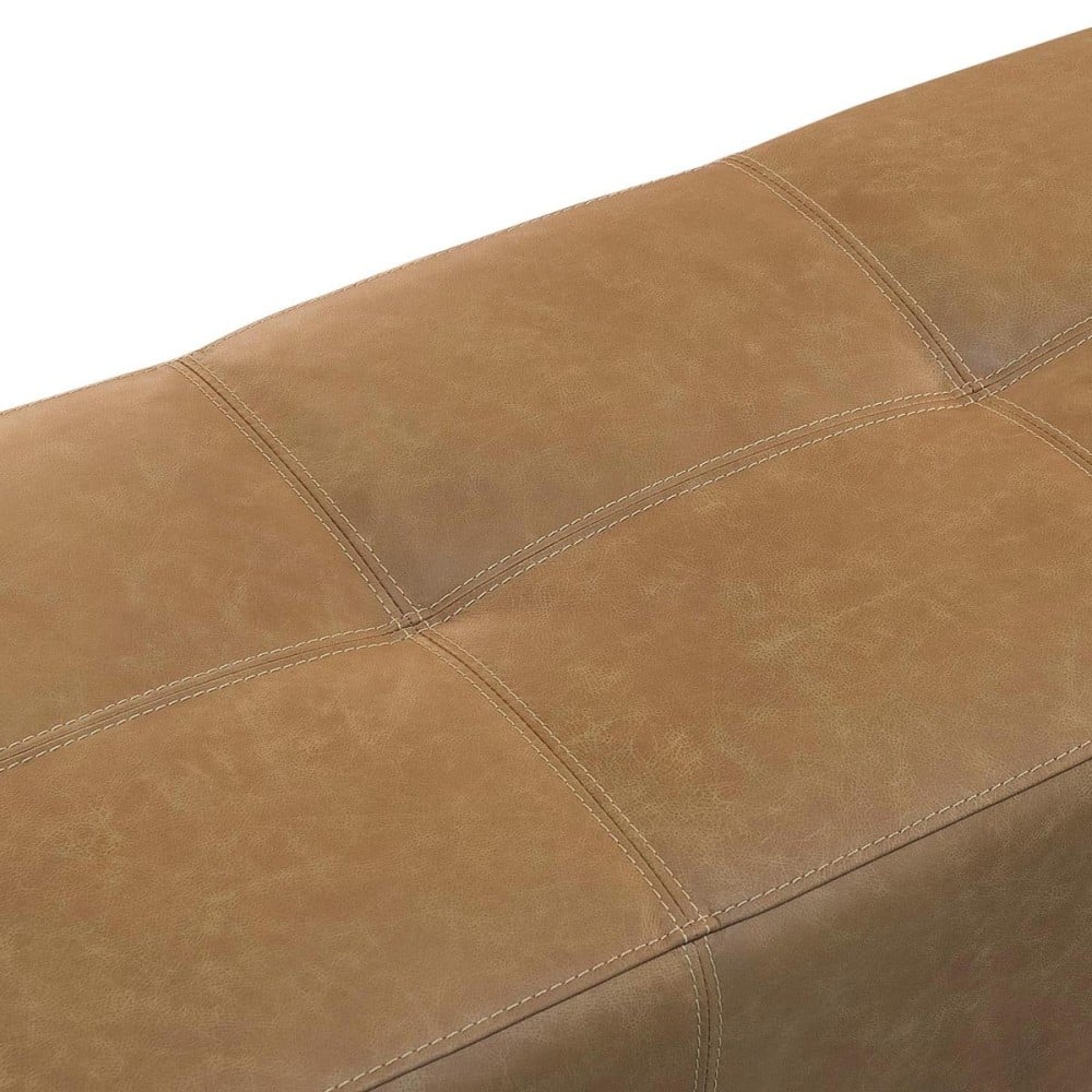 Puff Ayshan Retangular Couro Natural Estrutura Madeira de Lei Eucalipto Design Artesanal