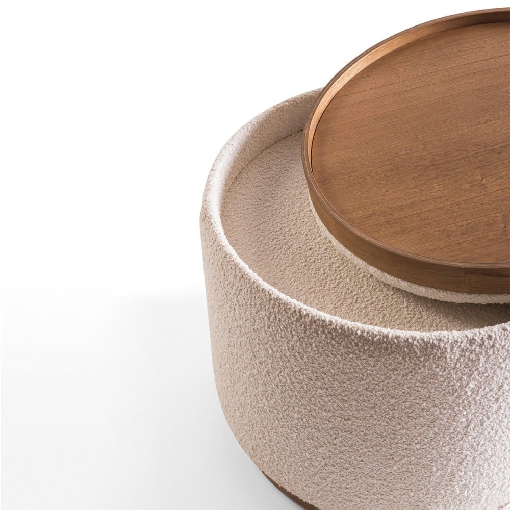 Puff Orazzio Redondo Design Reversível com Assento Estofado e Bandeja Laminada Base Recuada Laminada