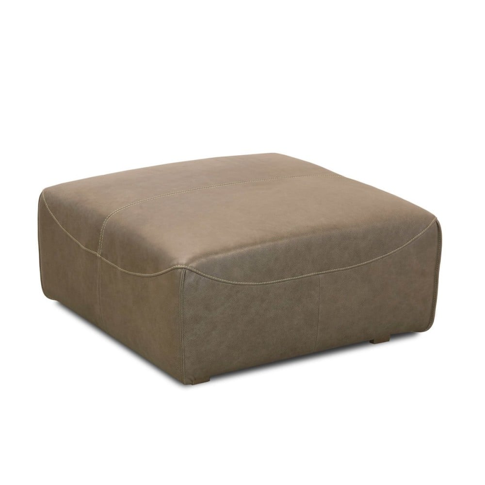 Puff Rivano Quadrado Couro Natural Estrutura Madeira de Lei Eucalipto Design Artesanal
