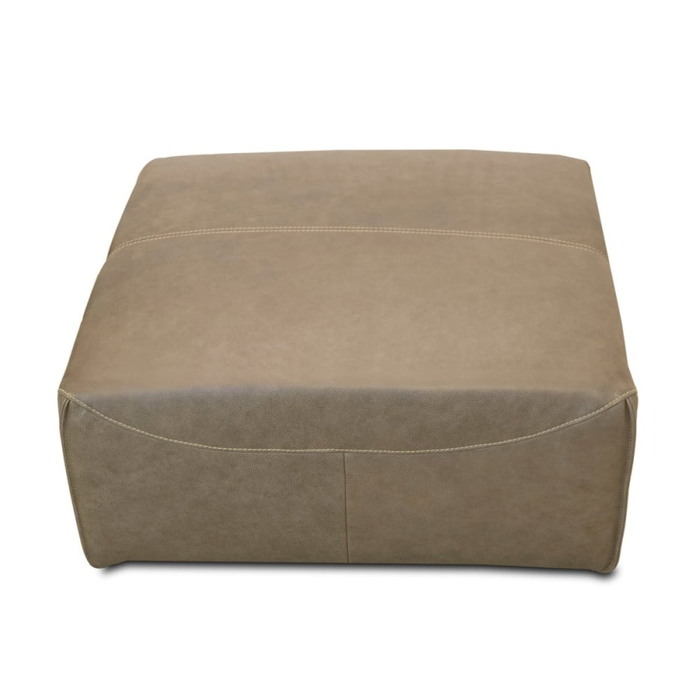 Puff Rivano Quadrado Couro Natural Estrutura Madeira de Lei Eucalipto Design Artesanal