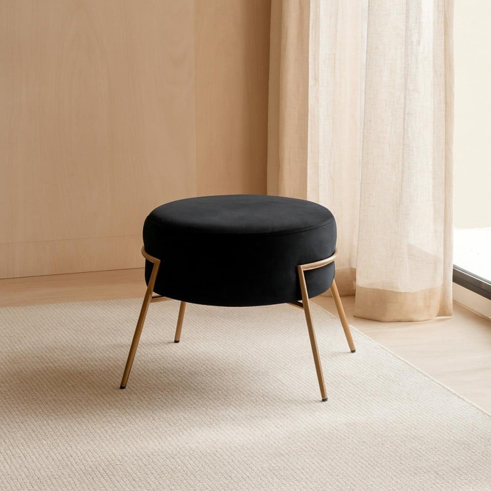 Puff Vidya Design Redondo Estofado Estrutura Madeira Eucalipto Reflorestada Pés em Aço Carbono