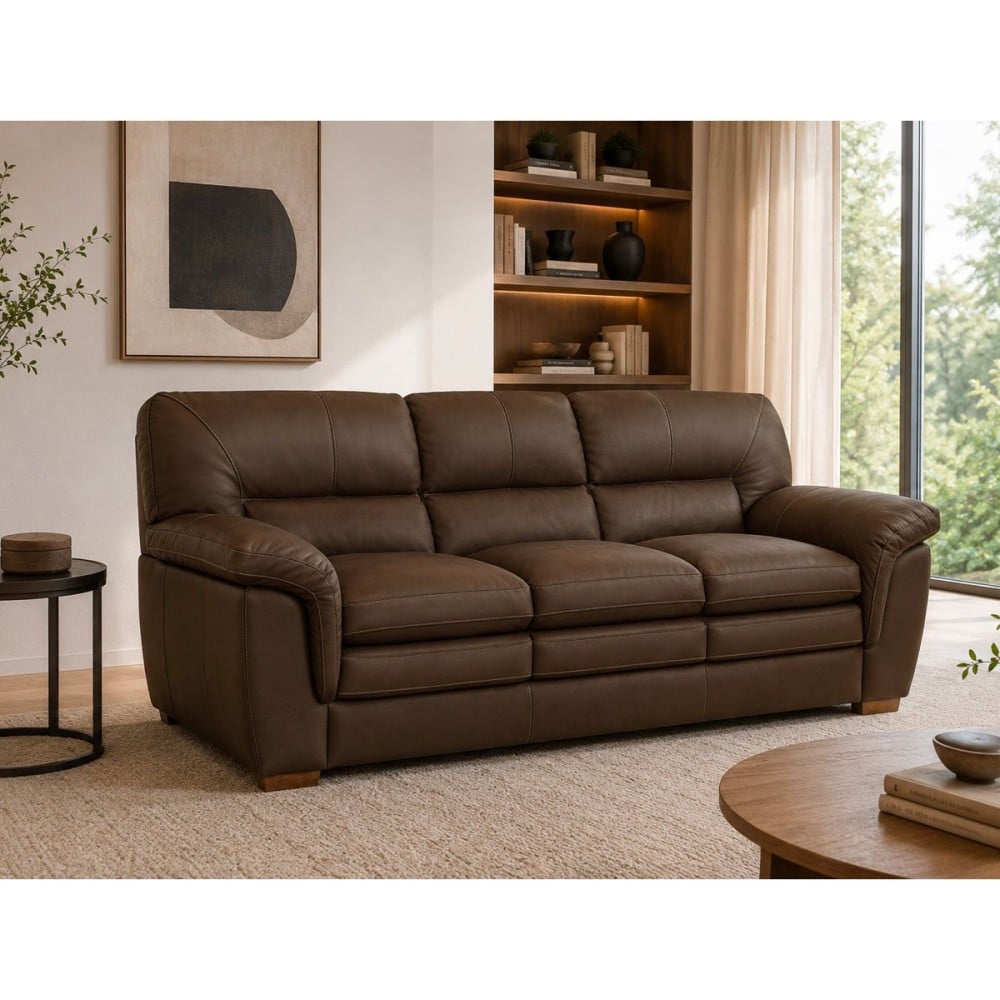 Sofá Belaggi 3 Lugares Couro Natural Estrutura Madeira de Lei Eucalipto Design Artesanal