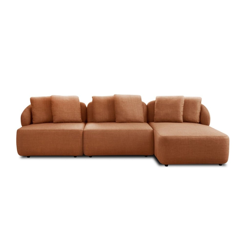 Sofá com Chaise Chantel 3 Módulos Estofado Estrutura Madeira de Lei Eucalipto Pés em Madeira
