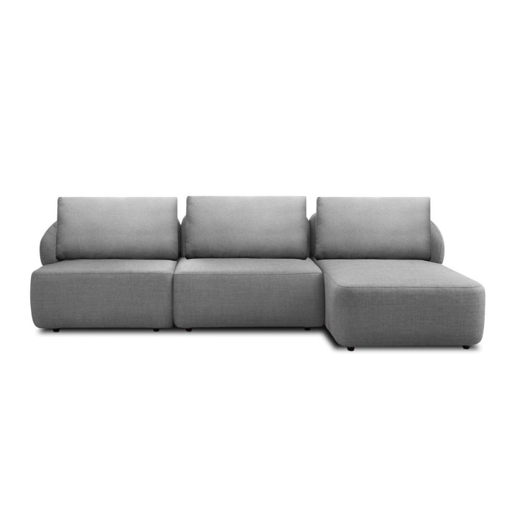 Sofá com Chaise Chantel 3 Módulos Estofado Estrutura Madeira de Lei Eucalipto Pés em Madeira
