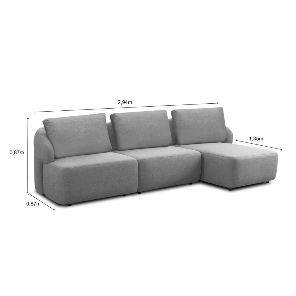 Sofá com Chaise Chantel 3 Módulos Estofado Estrutura Madeira de Lei Eucalipto Pés em Madeira