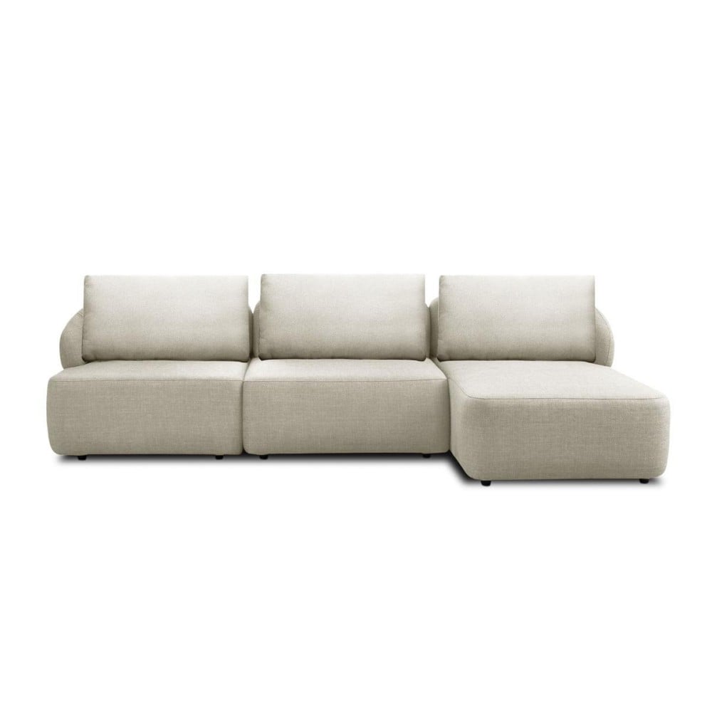 Sofá com Chaise Chantel 3 Módulos Estofado Estrutura Madeira de Lei Eucalipto Pés em Madeira