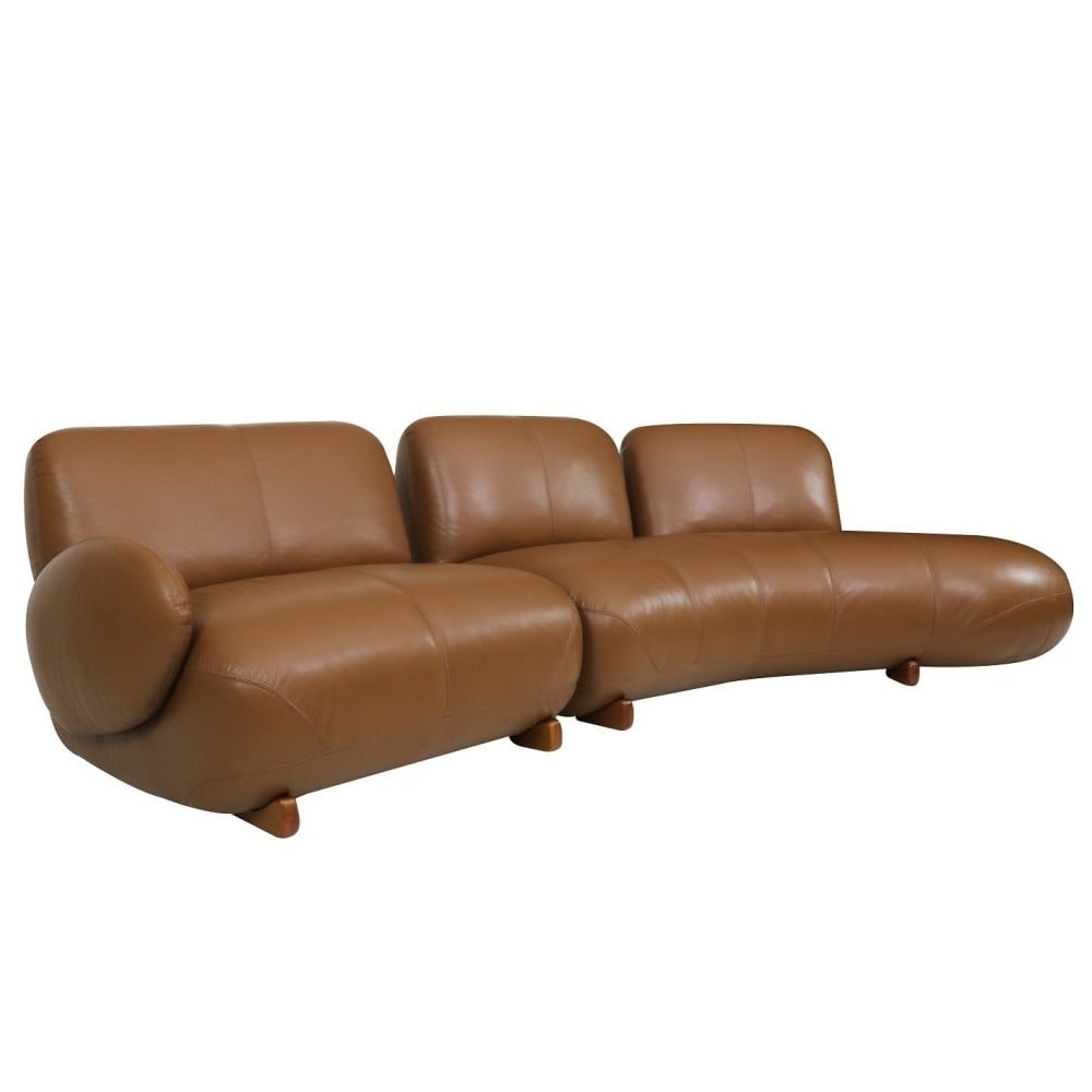 Sofá com Chaise Curva Columbia 2 Módulos Couro Legítimo