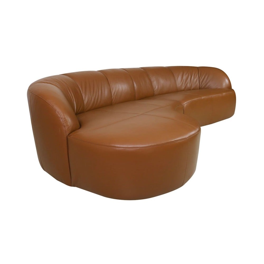 Sofá com Chaise Mosar 2 Módulos em Couro Legítimo com Encosto Curvo e Gomos Verticais