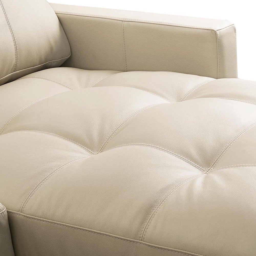 Sofá com Chaise Romulo 3 Módulos Couro Natural Almofadas Soltas Estrutura Madeira de Lei Eucalipto Pés em Aço Design Artesanal
