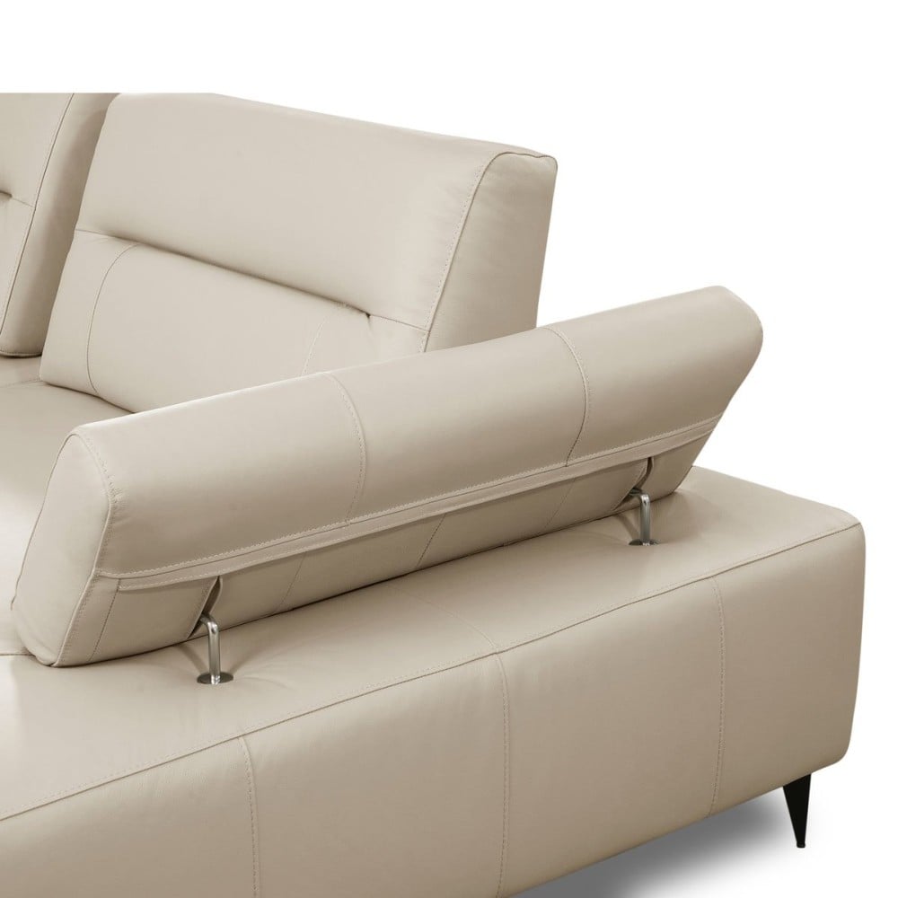 Sofá com Chaise Zaidon Couro Natural Braço Reclinável Encosto Ajustável Estrutura Madeira de Lei Eucalipto Pés em Aço