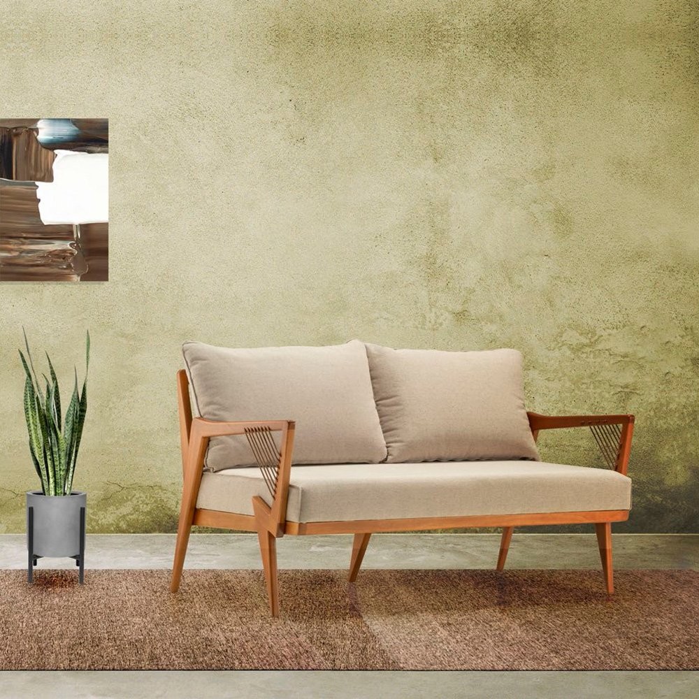 Sofá Hilluna 2 Lugares Detalhes em Cordão Recouro Madeira Eucalipto Design Artesanal