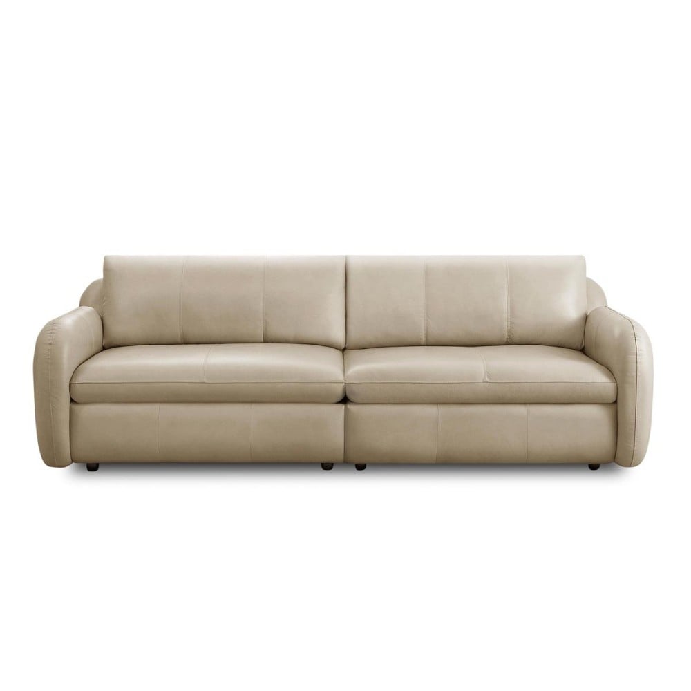 Sofá Melvor 2 Módulos Couro Natural Estrutura Madeira de Lei Eucalipto Pés Madeira Design Artesanal