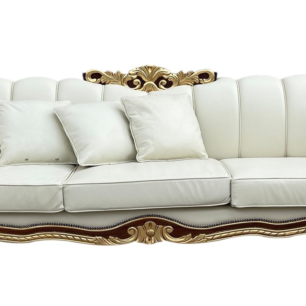 Sofá Napoleão Entalhado Madeira Maciça Design de Luxo Peça Artesanal