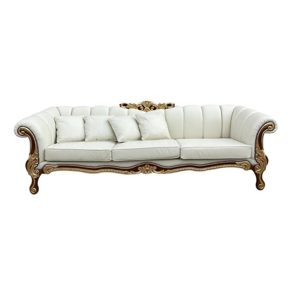 Sofá Napoleão Entalhado Madeira Maciça Design de Luxo Peça Artesanal