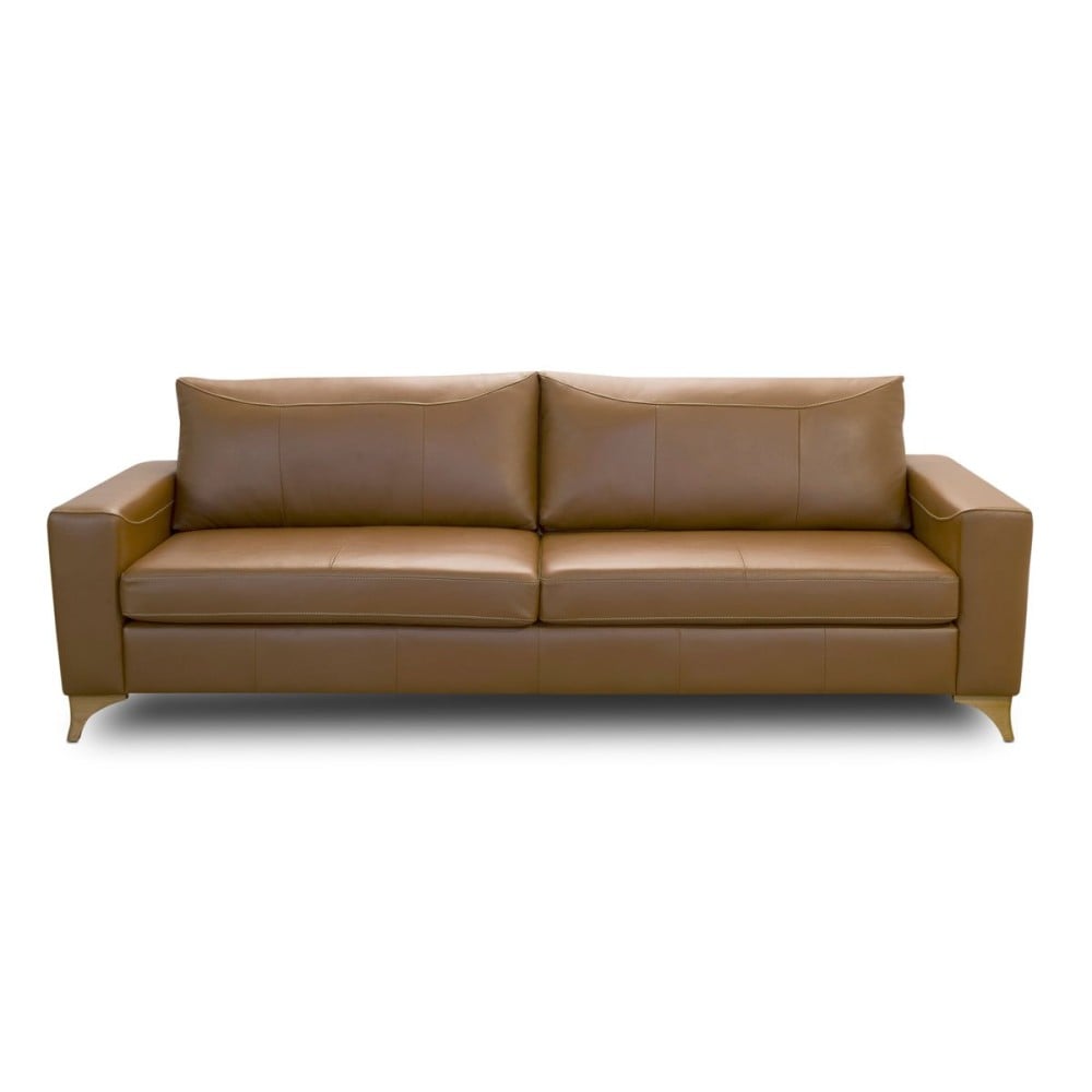 Sofá Nevin Couro Natural Estrutura Madeira de Lei Eucalipto Pés em Madeira Design Artesanal