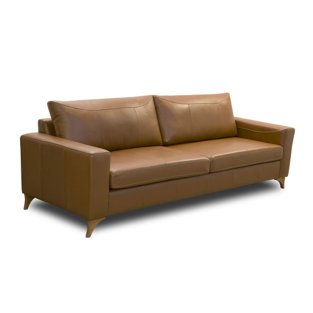 Sofá Nevin Couro Natural Estrutura Madeira de Lei Eucalipto Pés em Madeira Design Artesanal