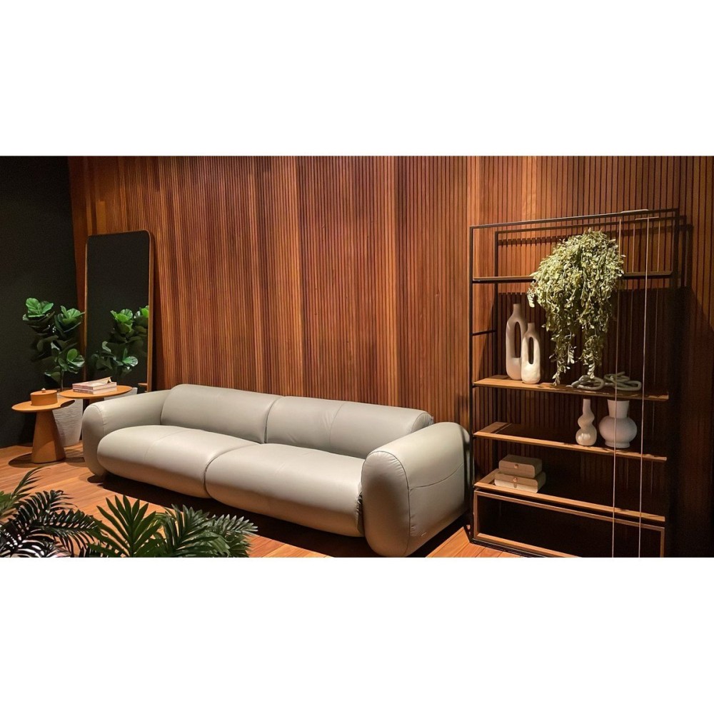 Sofá Ondine 2 Módulos em Couro Legítimo com Design Orgânico e Costuras Decorativas