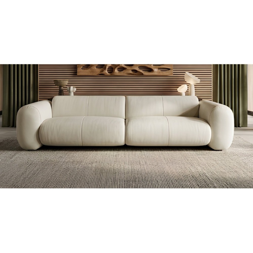 Sofá Ondine 2 Módulos em Couro Legítimo com Design Orgânico e Costuras Decorativas