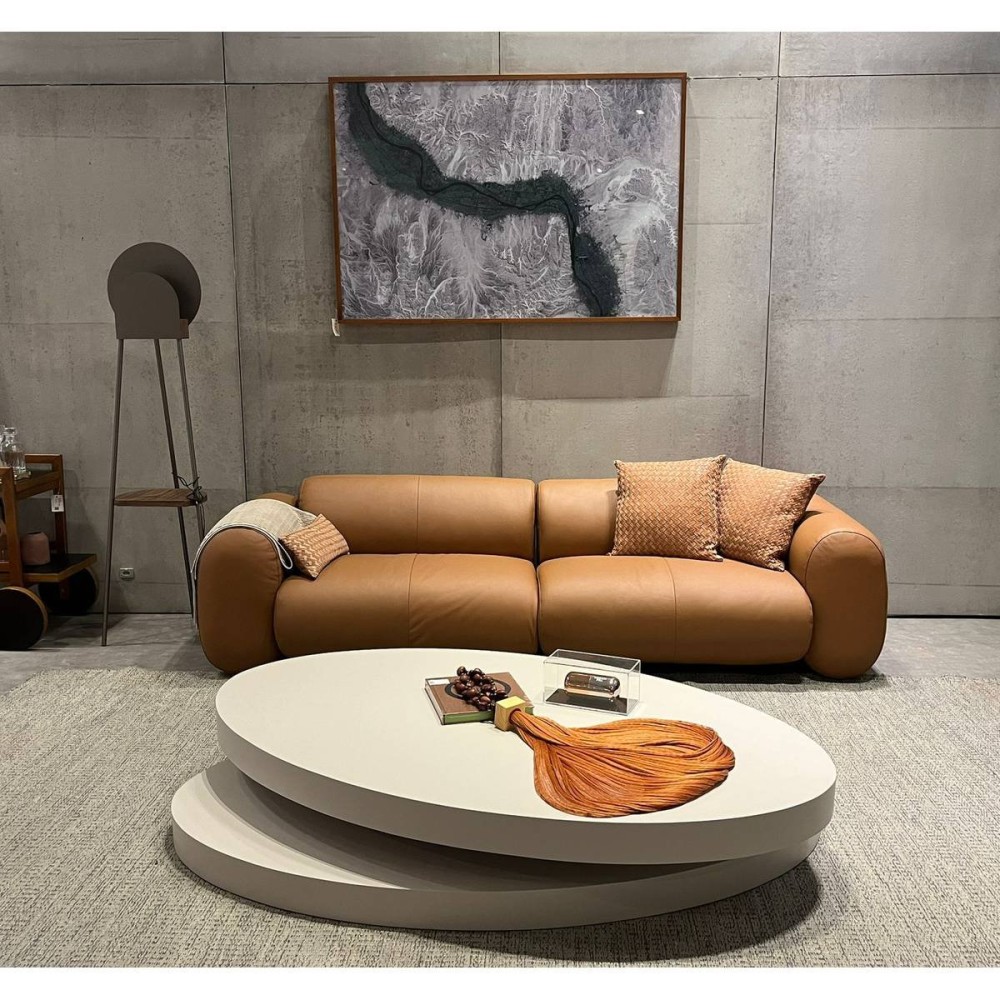 Sofá Ondine 2 Módulos em Couro Legítimo com Design Orgânico e Costuras Decorativas