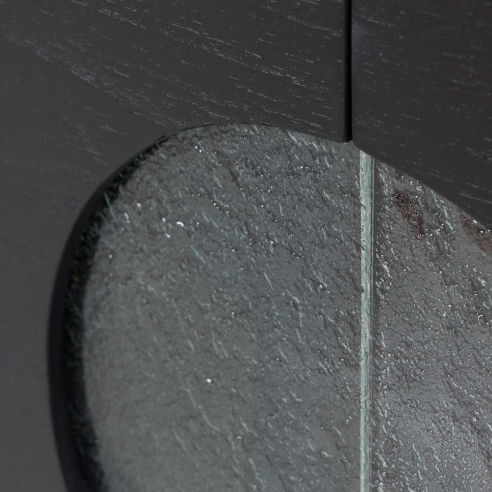 Sofá Table Sublime com Portas Detalhe Vidro Fusing Estrutura Lâmina de Madeira Pés Madeira Maciça Tauari