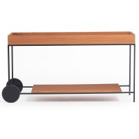 Aparador Cissa Tampo Superior Bandeja e Design Tampo Inferior com Rodas e Pés Fixos Estrutura em Metal com Pintura Epóxi