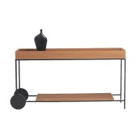 Aparador Cissa Tampo Superior Bandeja e Design Tampo Inferior com Rodas e Pés Fixos Estrutura em Metal com Pintura Epóxi