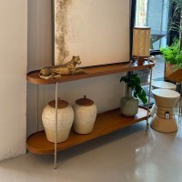 Aparador Kael Tampo Bandeja Laminado Cinamomo Base Aço Carbono Pintado