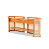 Aparador Petúnia com Gavetas e Prateleira Laminada Base Madeira Tauari Detalhe Rattan Sextavado