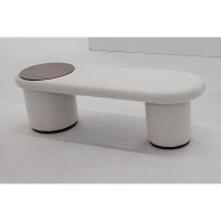 Banco Fayna Oval Assento Estofado com Tampo Redondo Madeira Estrutura Revestida Base com Detalhe Madeira