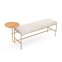 Banco com Mesa Lateral Verone Assento Estofado Tampo Lâmina Natural de Madeira Estrutura Aço Carbono Design Lucas Pasterchak