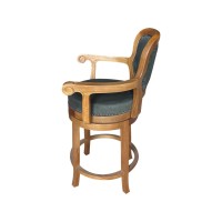 Banqueta Giratória com Braços Inglesa Estofada Detalhes com Tachas Madeira Maciça Design Clássico