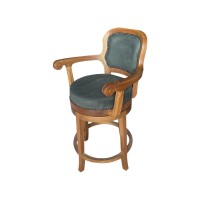 Banqueta Giratória com Braços Inglesa Estofada Detalhes com Tachas Madeira Maciça Design Clássico
