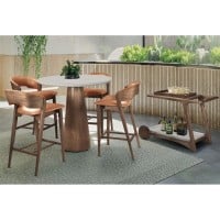 Banqueta Elara Estofada Encosto com Detalhe Amadeirado Design Atemporal