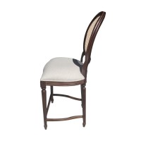 Banqueta Medalhão Provençal Encosto Palha Assento Estofado Madeira Maciça Torneada Design de Luxo Artesanal