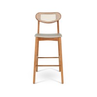 Banqueta Take Assento Estofado Encosto Rattan Aberto Estrutura Madeira Tauari