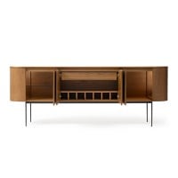 Buffet Nyllo 4 Portas Acabamento Lâmina de Madeira com Adega e Led Interno Pés Aço Carbono Design by Bruno Henrique Rodrigues