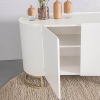 Buffet Zhayo Laqueado com Portas Tampo Bandeja Prateleira Interna Base Aço Carbono Pintura Metalizada