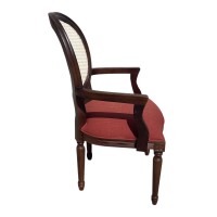 Cadeira com Braço Medalhão Provençal Encosto Palha Entalhada Madeira Maciça Design de Luxo Peça Artesanal