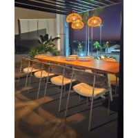 Cadeira Kaisha Assento Estofado Encosto Trama Corda Náutica Estrutura Aço Carbono Pintura Eletrostática Design Moderno