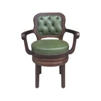 Cadeira Giratória com Braços New England Encosto com Capitonê Detalhes com Tachas Madeira Maciça Design Clássico