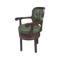 Cadeira Giratória com Braços New England Encosto com Capitonê Detalhes com Tachas Madeira Maciça Design Clássico