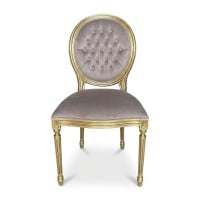 Cadeira Medalhão Provençal Estofada Entalhada Madeira Maciça Design de Luxo Peça Artesanal
