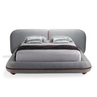 Cama Airy Estofada com Apliques e Pés em Madeira Design by Studio +A!