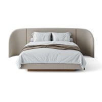 Cama Akander Estofada Cabeceira Tripartida Design Flutuante Base Bipartida