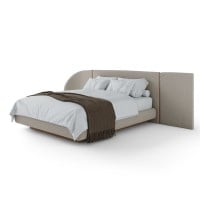 Cama Akander Estofada Cabeceira Tripartida Design Flutuante Base Bipartida
