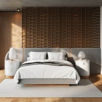 Cama Akander Estofada Cabeceira Tripartida Design Flutuante Base Bipartida