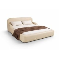 Cama Anídia Couro Legítimo Cabeceira com Braços Laterais e Base Baixa Acolchoada