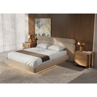 Cama Apis Estofada Design Flutuante Base Bipartida